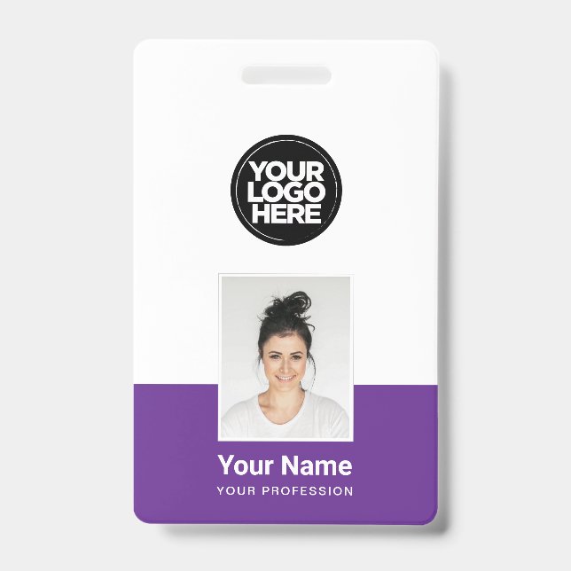 Purple Employee - Photo, BarCode, Large Logo, Name Badge (Front)