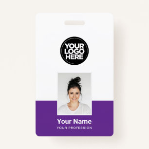 Purple Employee - Photo, BarCode, Large Logo, Name Badge