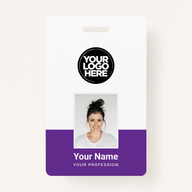 Purple Employee - Photo, BarCode, Large Logo, Name Badge (Front)