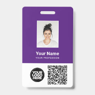 Purple Employee Photo, Qr and Bar Code, Logo, Name Badge
