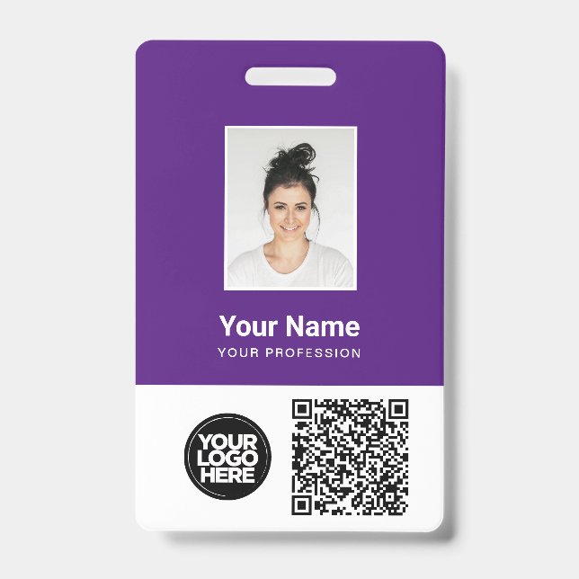 Purple Employee Photo, Qr and Bar Code, Logo, Name Badge (Front)