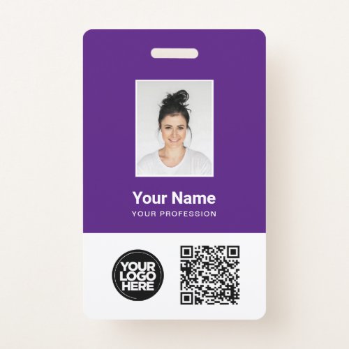 Purple Employee Photo Qr and Bar Code Logo Name Badge
