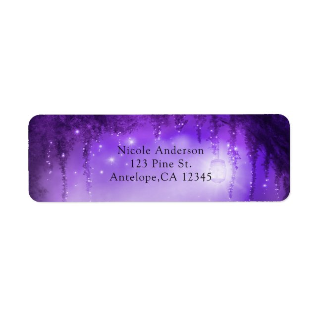 Purple Enchanted Forest Fantasy Wedding Invitation Label (Front)