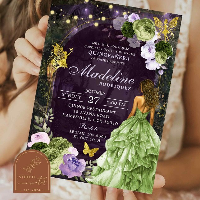 Purple Enchanted Forest Princess Quinceanera Invitation (Creator Uploaded)