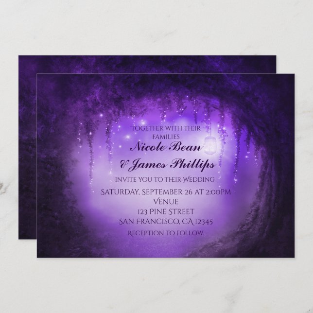 Purple Enchanted Forest Tree Fantasy Invitations (Front/Back)