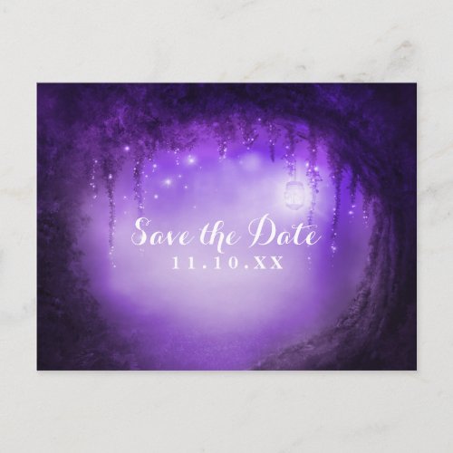 Purple Enchanted Forest Wedding Save the Date Announcement Postcard