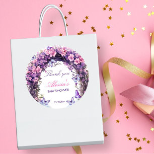 Purple enchanted garden fairy baby shower favor classic round sticker
