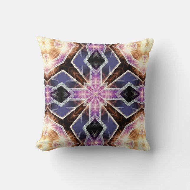 Purple Energy Crystal Glow Geometric Cushion (Front)