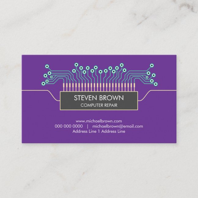 purple engineer Science Circuit Board Code Business Card