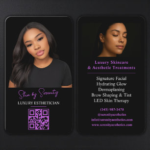 Purple Esthetician QR Code Luxury Black Beauty Business Card
