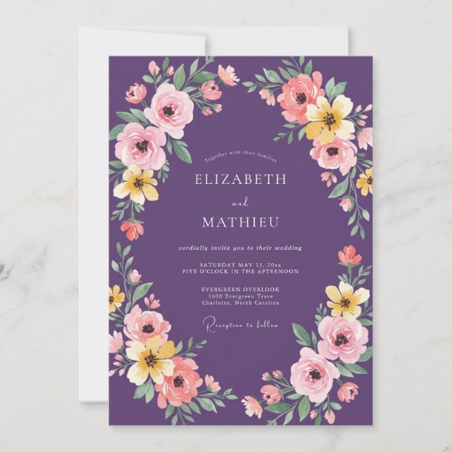 Purple Ethereal Blossom Wedding Invitation (Front)