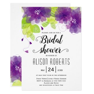 Purple ethereal flowers wedding bridal shower invitation