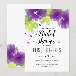 Purple ethereal flowers wedding bridal shower invitation