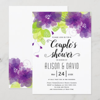 Purple ethereal flowers wedding couples shower invitation