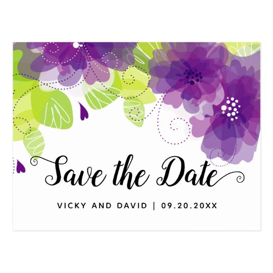 Purple ethereal flowers wedding Save the Date Postcard | Zazzle.com