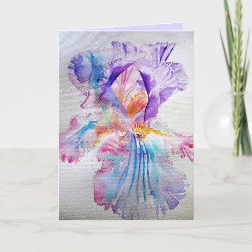 Purple Ethereal Iris Watercolour Birthday Card