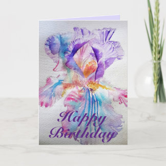 Purple Ethereal Iris Watercolour Birthday Card