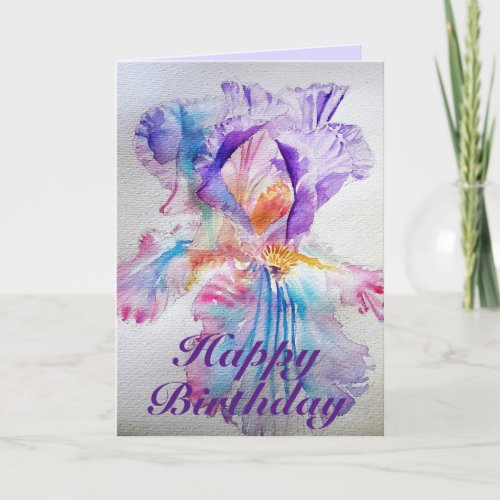 Purple Ethereal Iris Watercolour Birthday Card