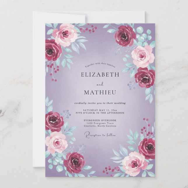 Purple Ethereal Rose Wedding Invitation (Front)