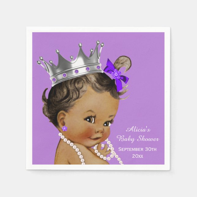 Purple Ethnic Princess Baby Shower Personalized Napkins (Front)