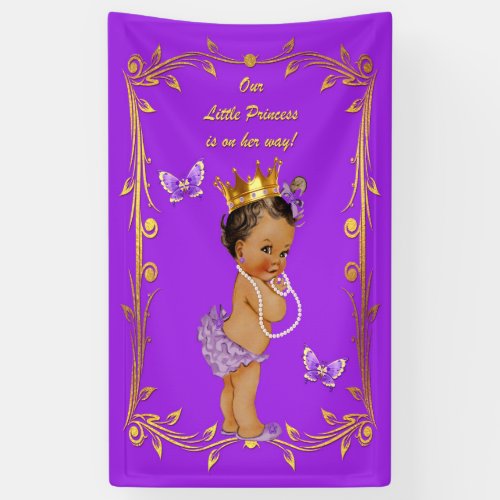 Purple Ethnic Princess Butterflies Gold Frame Banner