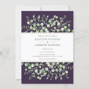 Purple Eucalyptus All In One Wedding Invitation