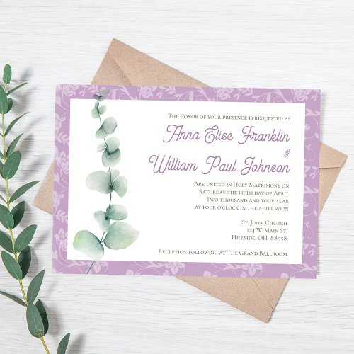 Purple Eucalyptus Floral Wedding Invitation