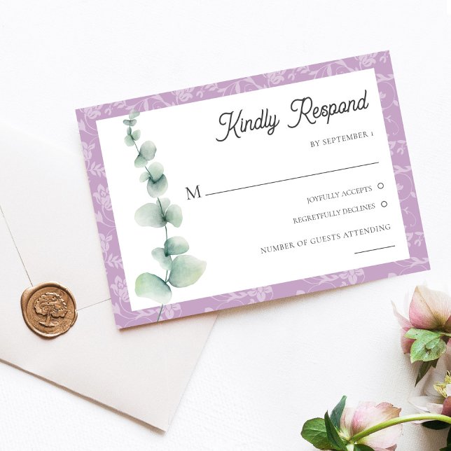 Purple Eucalyptus Floral Wedding RSVP Card (Purple Eucalyptus Floral Wedding RSVP Card)