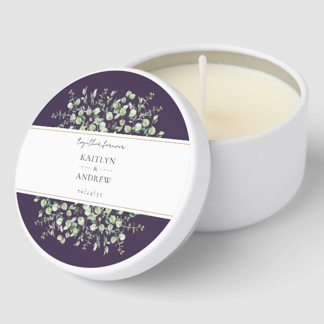 Purple Eucalyptus Together Forever Wedding Mini Candle Favors (Corner)