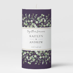 Purple Eucalyptus Together Forever Wedding Pillar Candle