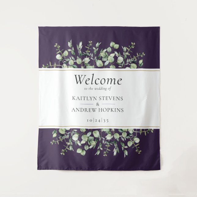 Purple Eucalyptus Wedding Welcome  Tapestry (Front)