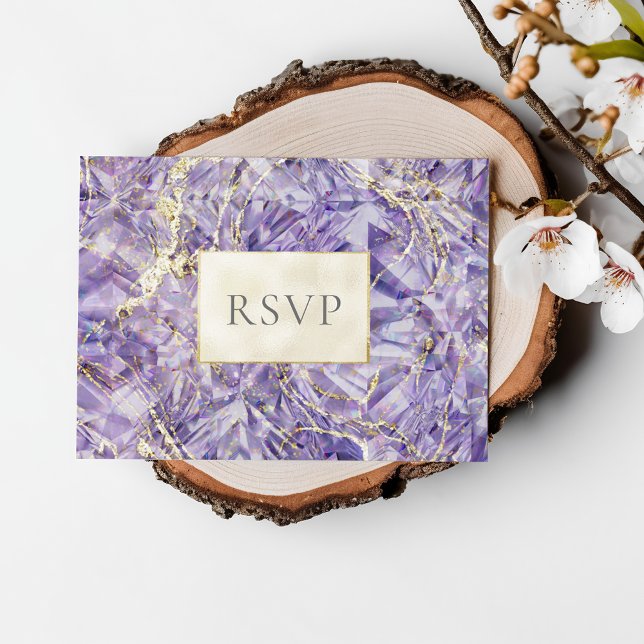 Purple Euphoria Amethyst Gemstone Wedding RSVP Invitation Postcard (Creator Uploaded)