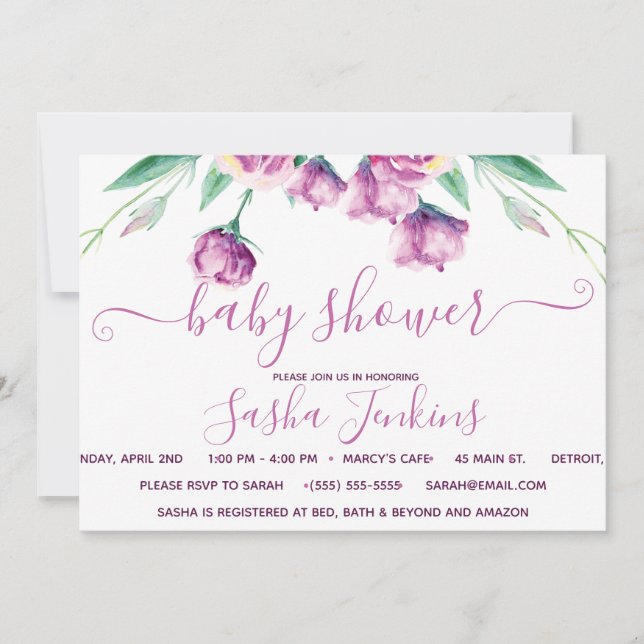 Purple Eustoma Floral Baby Shower Invitation (Front)