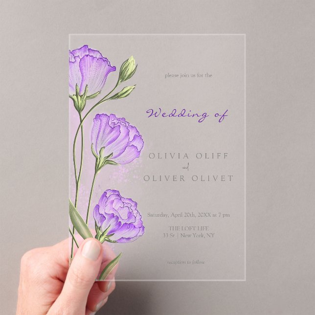 Purple Eustomas Wedding Acrylic Invitations (Insitu (Handheld))