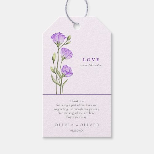 Purple Eustomas Wedding Love and Thanks Gift Tags