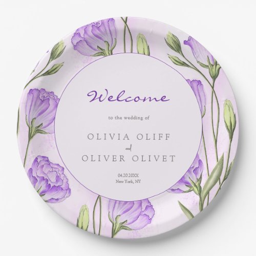 Purple Eustomas Wedding Welcome Paper Plates