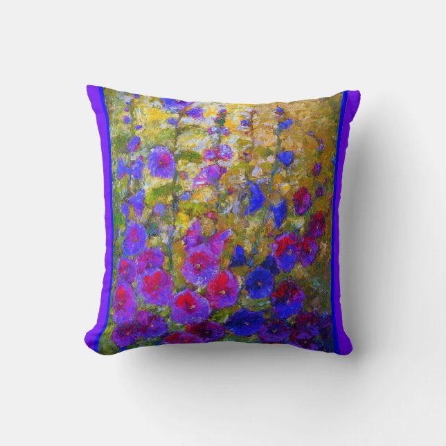 Purple Evening Hollyhocks Garden Pillow by Sharles (Front)