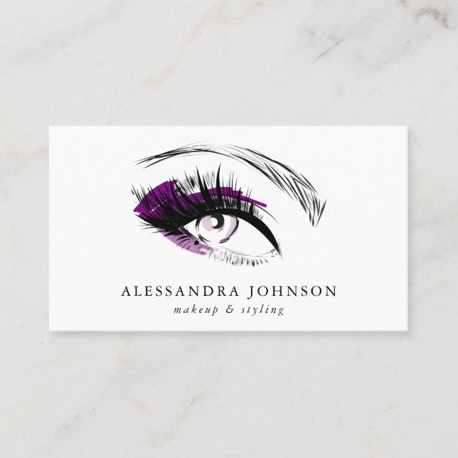 Purple Eye Sketch Modern Makeup Artist Chic Business Card (Front)