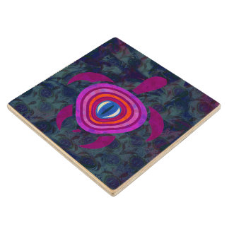 Purple Eye Turtle Wooden Coaster