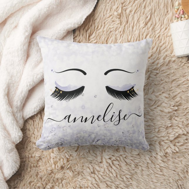 Purple Eyelashes | Glitter and Diamonds |  Throw Pillow (Blanket)
