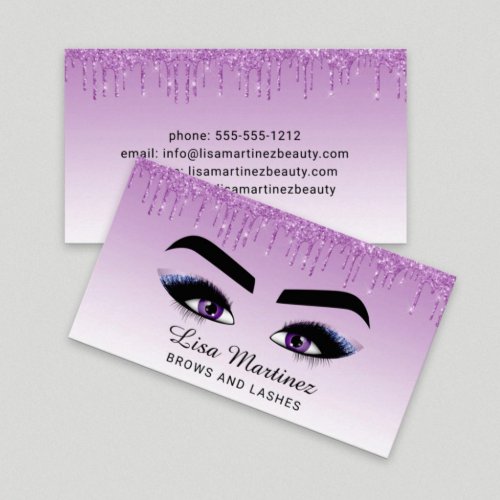 Purple Eyes Glitter Drips Beauty Business Card