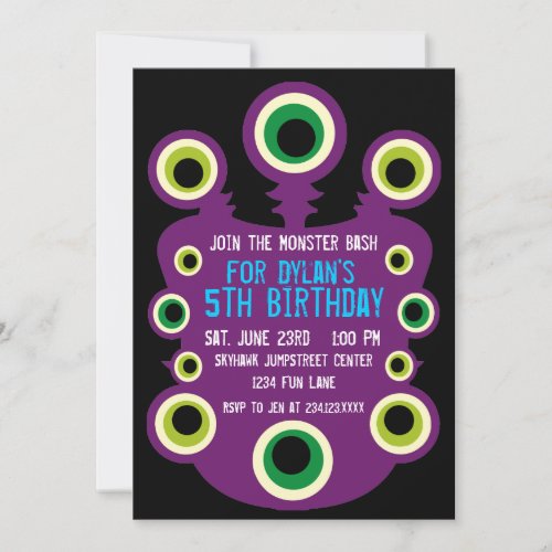 Purple Eyes Monster Birthday Party Invitations