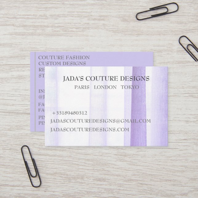 Purple Fabric designer fashion couture Business Card (Front/Back In Situ)