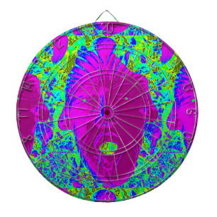 purple face on green cage dart board
