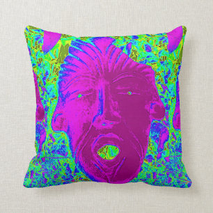purple face on green pillow