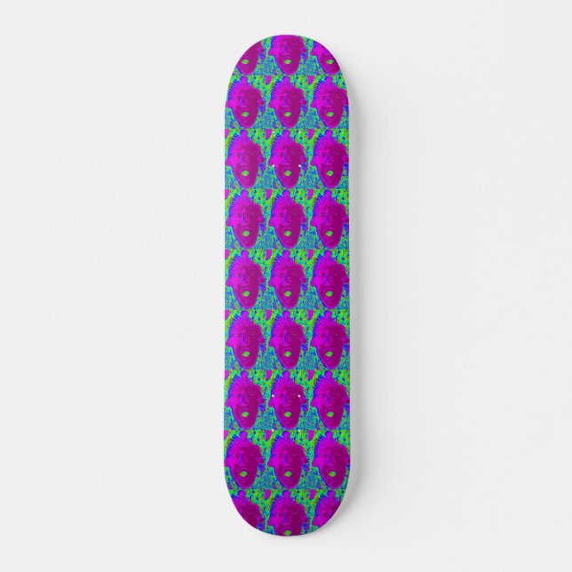 purple face on green skateboard deck (Front)