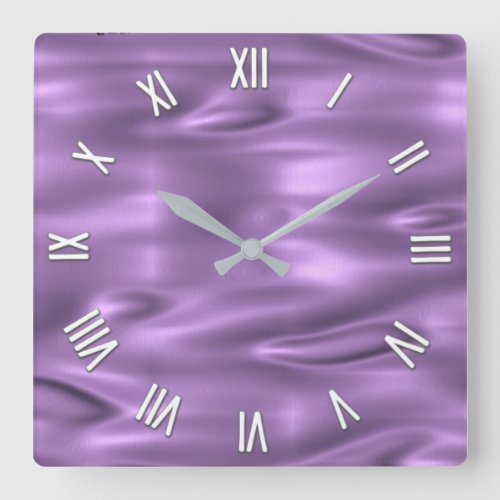 Purple Face with White Numerals Square Wall Clock