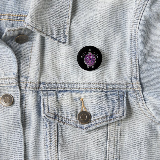 Purple Factual Sea Turtle Shell Pinback Button (In Situ)
