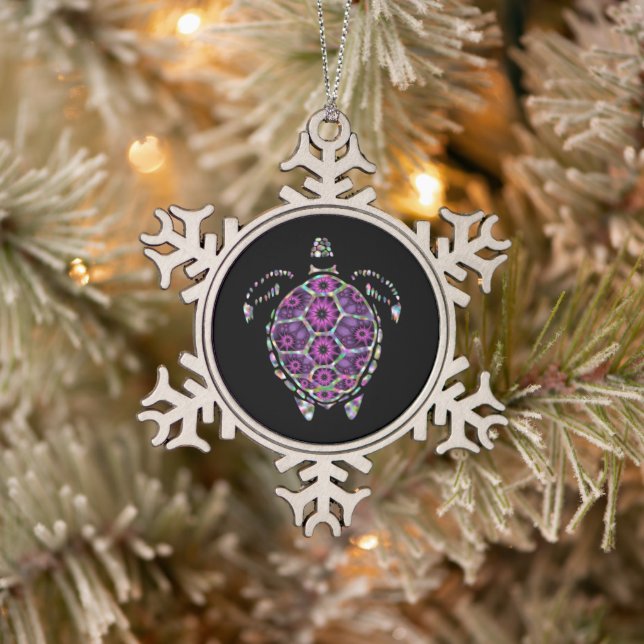 Purple Factual Turtle Shell Snowflake Pewter Christmas Ornament (Tree)
