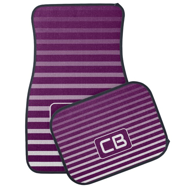 Purple Fading Stripes & Monogram Car Floor Mat (Set)